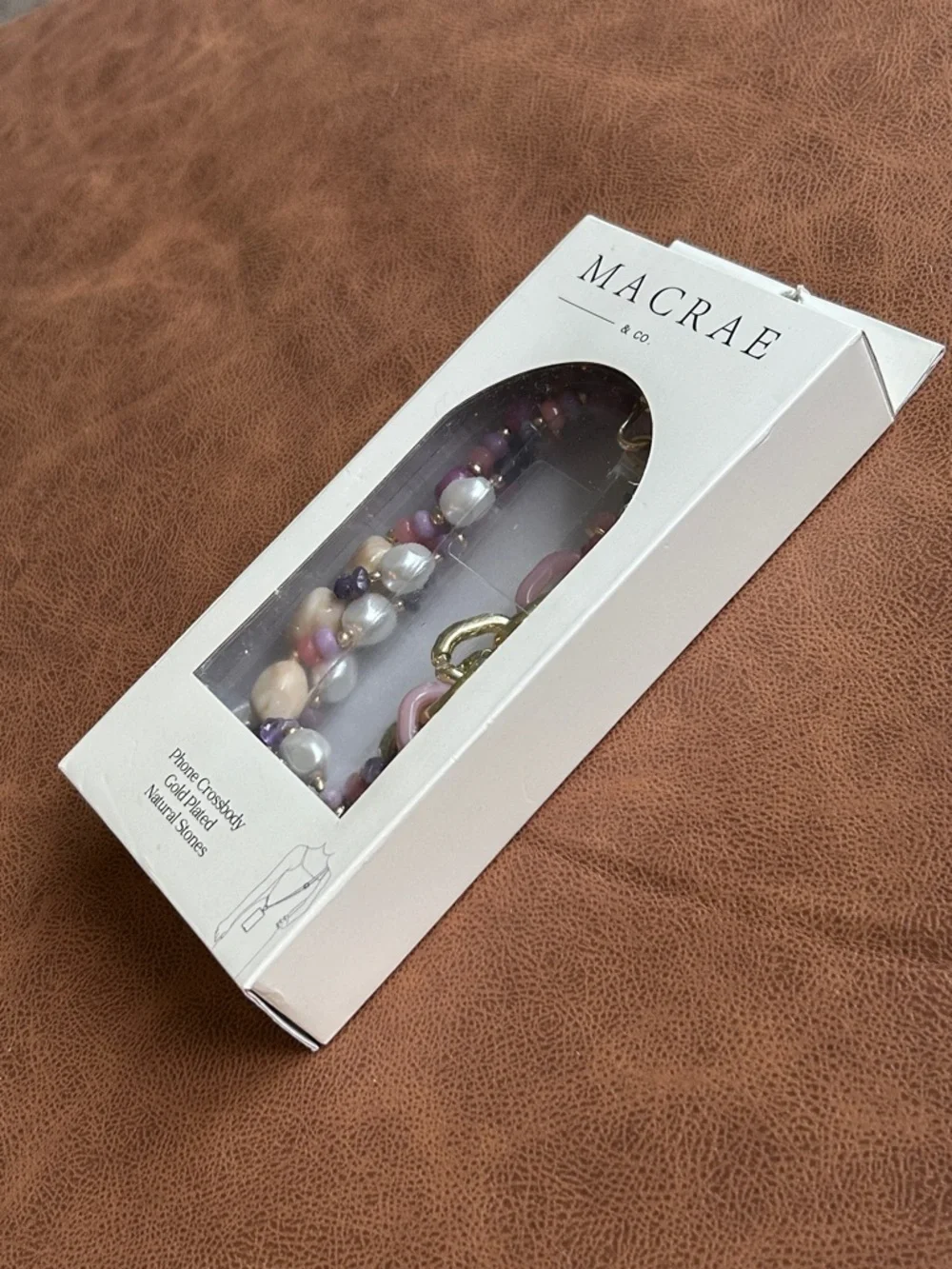 MACRAE & CO. Phone Crossbody Chain Gold Plate Natural Stone Universal Purple NIB